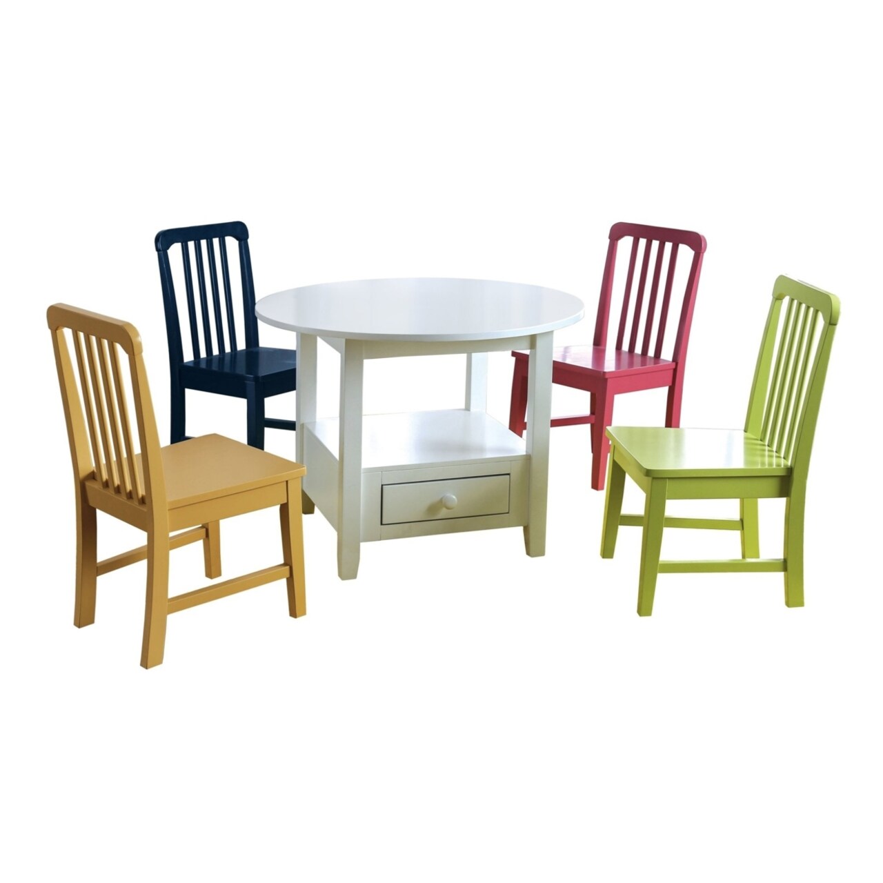 Saltoro Sherpi Round Shape Wooden Kids Table Set with Four Chairs, Pack Of 5, Multicolor-